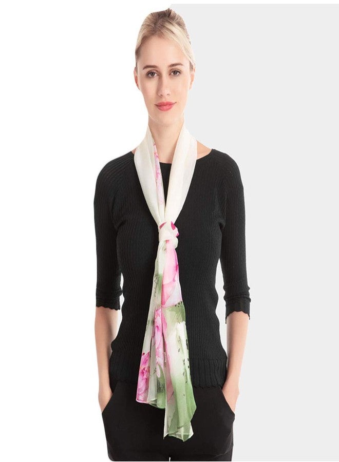 Acotavie Scarfs for Women Lightweight Print Floral Pattern Scarf Fashion Scarves Sunscreen Wraps Shawls (Lotus&Green) - Image 3